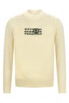 Mm6 Maison Margiela Crew Neck Distressed Graphic Print Sweater In Sand