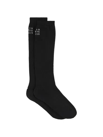 Mm6 Maison Margiela Numeric Signature Ribbed-knit Socks In Black