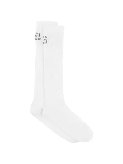Mm6 Maison Margiela Numeric Signature Ribbed-knit Socks In White