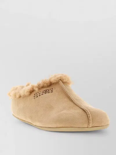 Mm6 Maison Margiela Numeric Signature Suede Sabots Faux Fur Trim In Brown