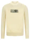 Mm6 Maison Margiela Crew Neck Distressed Graphic Print Sweater In Yellow