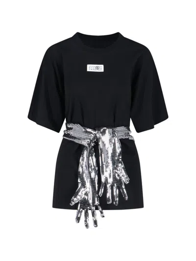 Mm6 Maison Margiela Short-sleeve Black T-shirt With Disco-style Gloves