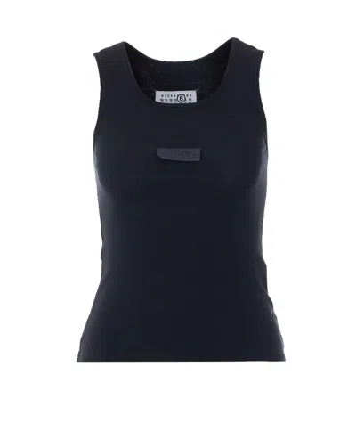 Mm6 Maison Margiela Numeric Logo Patch Stretch Cotton Tank In Blue