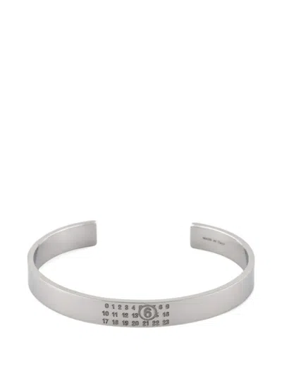 Mm6 Maison Margiela Numerical Logo-engraved Open-cuff Bracelet In Silver