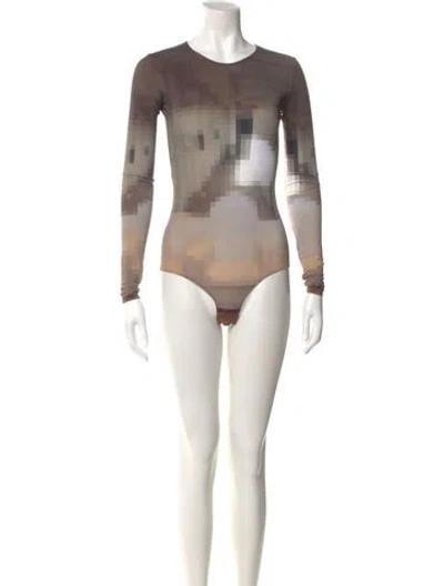 Pre-owned Mm6 Maison Margiela Nylon Graphic Print Bodysuit In Brown