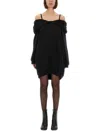 Mm6 Maison Margiela Off-shoulder Black Sweatshirt Dress With Cozy Hood In Black