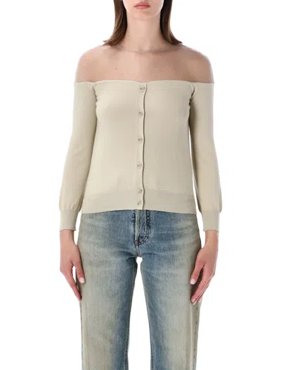 Mm6 Maison Margiela Off Shoulder Fitted Ribbed Cardigan In Neutral