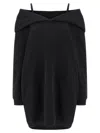 Mm6 Maison Margiela Mm6 By Maison Margiela Off-shoulder Black Sweatshirt Dress With Cozy Hood