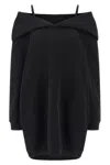 Mm6 Maison Margiela Mm6 By Maison Margiela Off-shoulder Black Sweatshirt Dress With Cozy Hood In Black