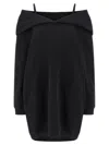 Mm6 Maison Margiela Mm6 By Maison Margiela Off-shoulder Black Sweatshirt Dress With Cozy Hood In Black