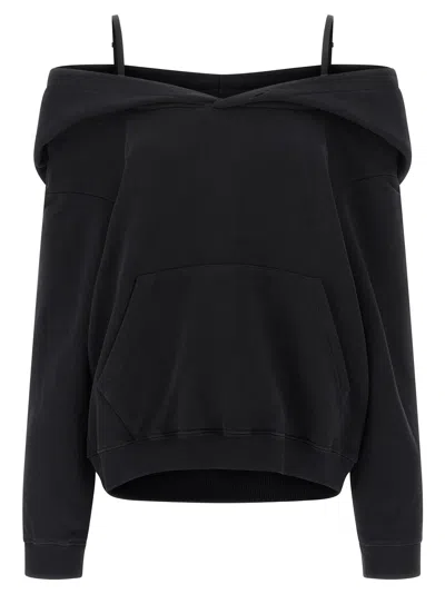 MM6 MAISON MARGIELA OFF-SHOULDER HOODIE SWEATSHIRT BLACK