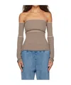 Mm6 Maison Margiela Taupe Off-the-shoulder Blouse In Brown