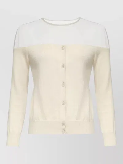 Mm6 Maison Margiela Off Shoulder Sheer Panel Long Sleeve Cardigan In Yellow