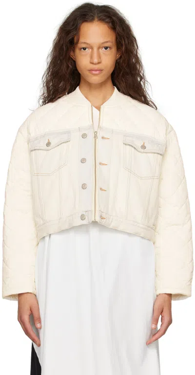 Mm6 Maison Margiela Off-white & Blue Paneled Denim Jacket In 961 Off White/lig