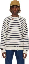 Mm6 Maison Margiela Off-white & Navy Cotton Knit Sweater In 962 Chalk/navy