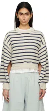 Mm6 Maison Margiela Off-white & Navy Striped Knit Sweater In 962 Chalk/navy