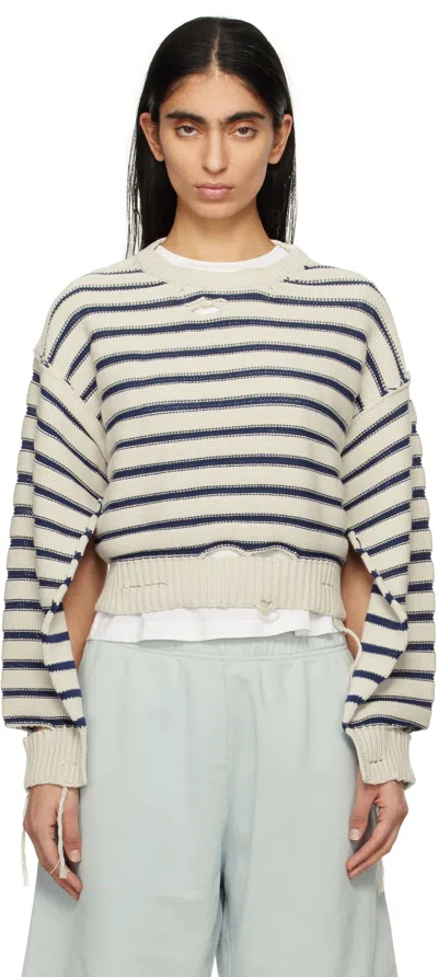Mm6 Maison Margiela Off-white & Navy Striped Knit Sweater In 962 Chalk/navy