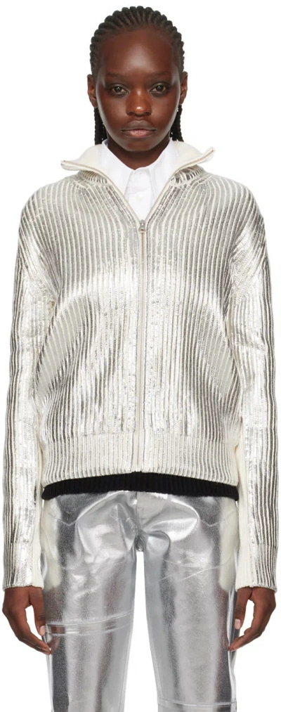 Mm6 Maison Margiela Off-white & Silver Foil Sweater In 905s Silver