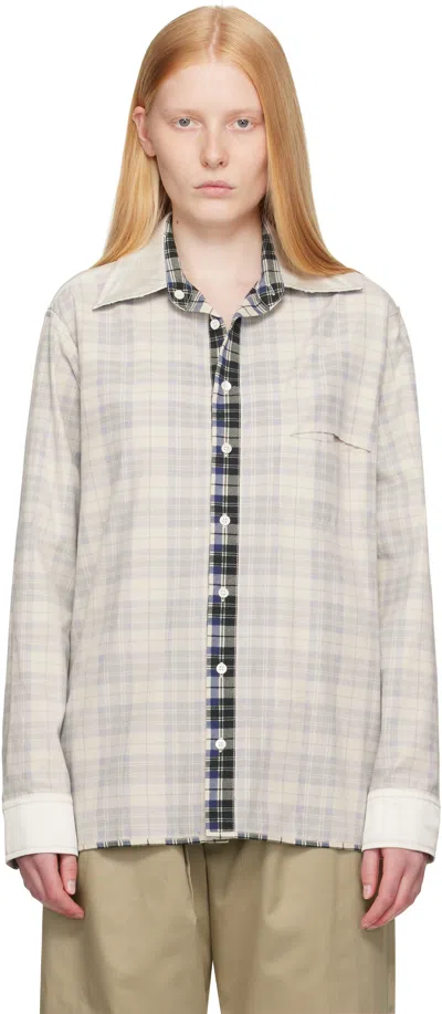 Mm6 Maison Margiela Off-white Check Cotton Long-sleeved Reversible Shirt In Multi