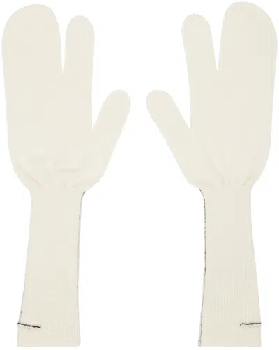 Mm6 Maison Margiela Contrast-trim Ribbed-knit Gloves In 102 Off White