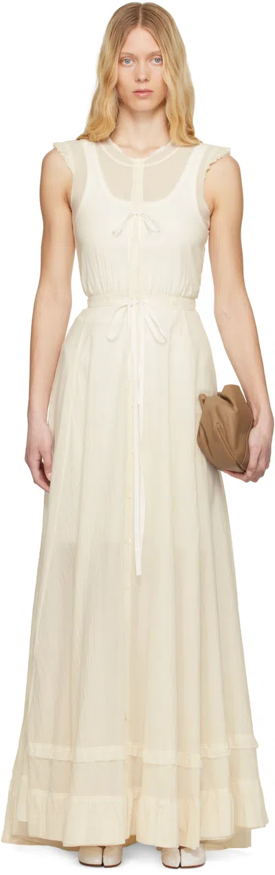 Mm6 Maison Margiela Off-white Cotton Voile Maxi Dress In 102 Off White