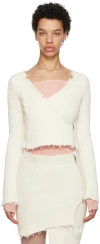 Mm6 Maison Margiela Off-white Distressed Cardigan In 102 Off White