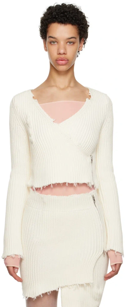 Mm6 Maison Margiela Off-white Distressed Cardigan In 102 Off White
