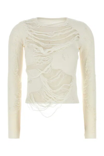MM6 MAISON MARGIELA OFF WHITE DISTRESSED KNIT TOP