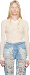 Mm6 Maison Margiela Off-white Elastic Jersey Mesh Long-sleeved Cardigan In 102 Dirty White