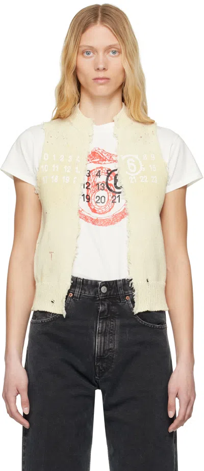 Mm6 Maison Margiela Off-white Open Cut Printed Vest In 102s Cream