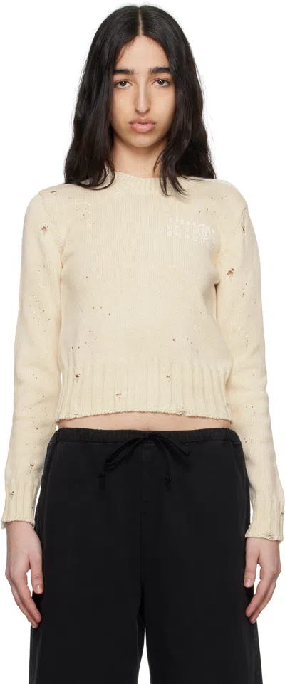 Mm6 Maison Margiela Off-white Paint Residue Knit Sweater In 102s Cream