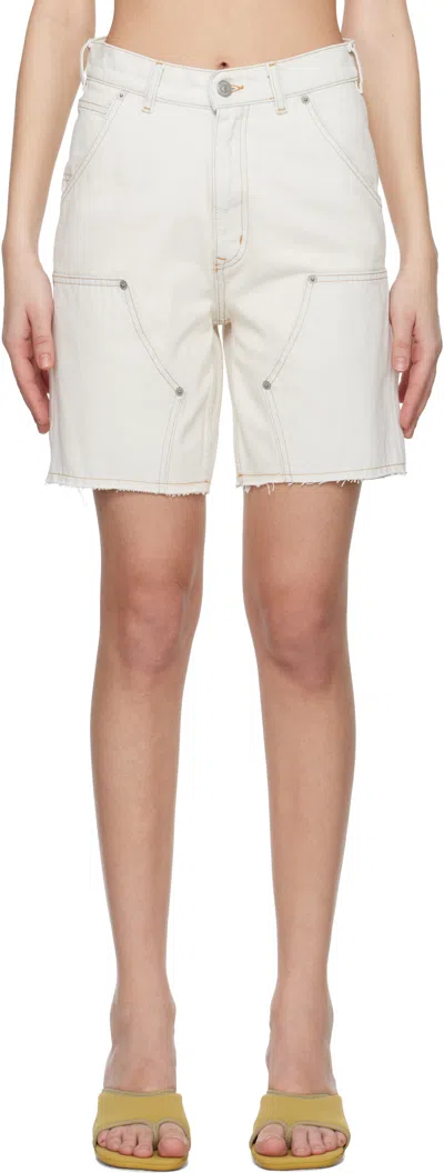 Mm6 Maison Margiela Off-white Paneled Denim Shorts In 963 Off White