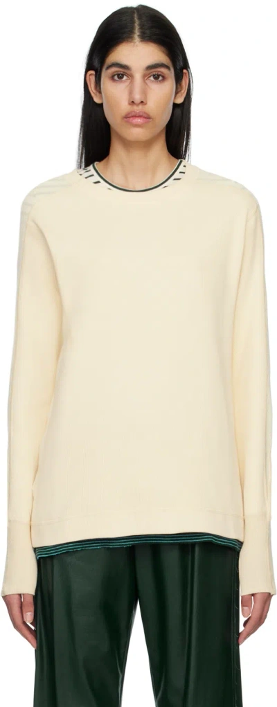 Mm6 Maison Margiela Off-white Paneled Long Sleeve T-shirt In 962 Cream