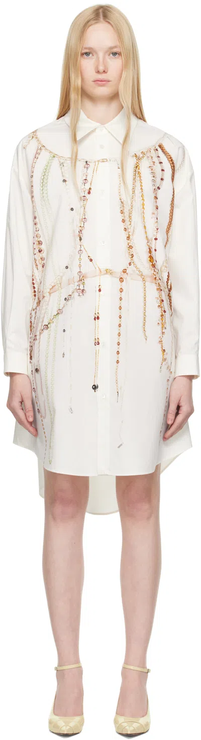 Mm6 Maison Margiela Off-white Pearl Shirt Minidress