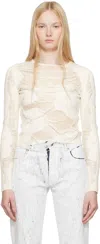 Mm6 Maison Margiela Off-white Slashed Gauge 14 Crewneck Sweater In White