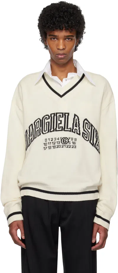 Off-white V-neck Varsity Sweater In 101 Off White from ESSX