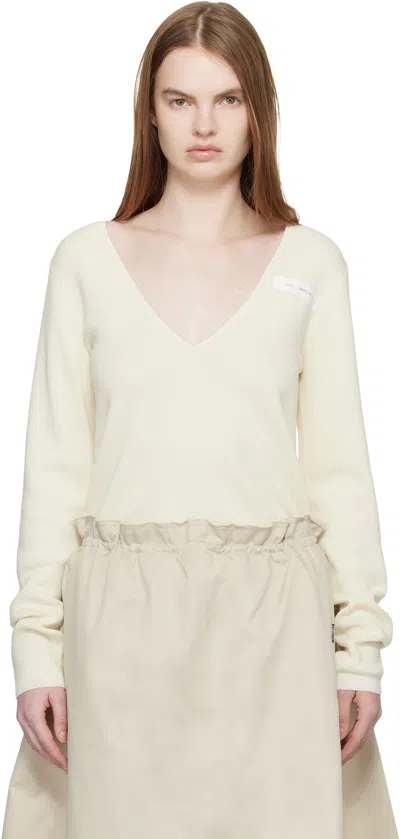 Mm6 Maison Margiela V-neck Wool Blend Sweater In White