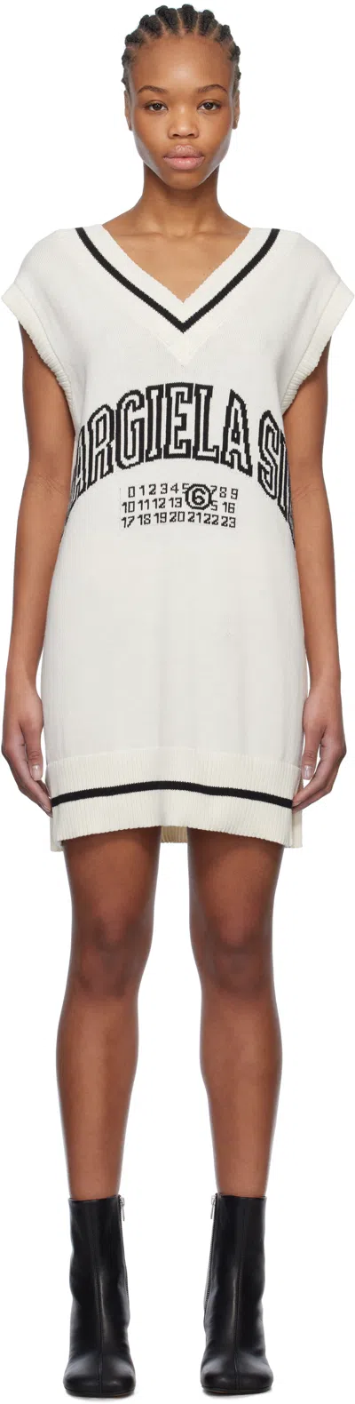Mm6 Maison Margiela Off-white Varsity Minidress In 101 Off White