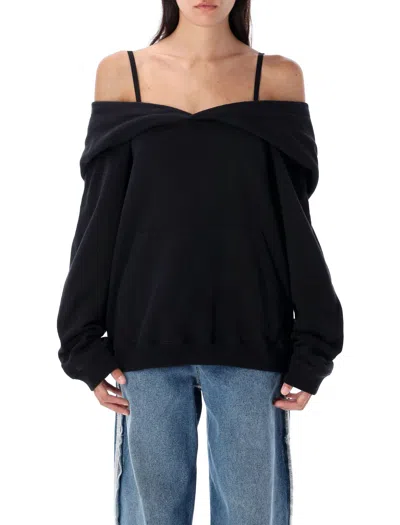 Mm6 Maison Margiela Off-shoulder Cotton Sweatshirt In Black