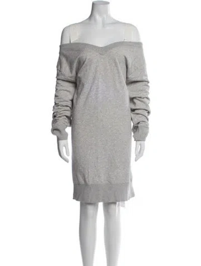 Pre-owned Mm6 Maison Margiela Off-the-shoulder Knee-length Dress In Gray