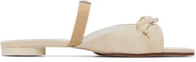 Mm6 Maison Margiela Off-white Bow-detailed Leather Slingback Sandals In Brown