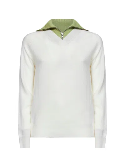 Mm6 Maison Margiela Off-white Wool Blend Sweater With Contrasting Collar