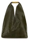 Mm6 Maison Margiela Olive Green Leather Medium Japanese Shoulder Bag In Green