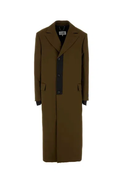 Mm6 Maison Margiela Mud Polyester Coat Back Vent In Beige