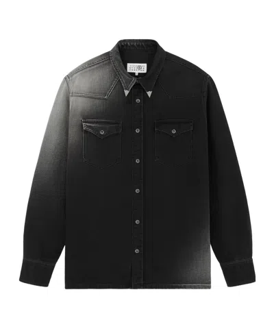 Mm6 Maison Margiela Western Style Denim Shirt Pockets In Black