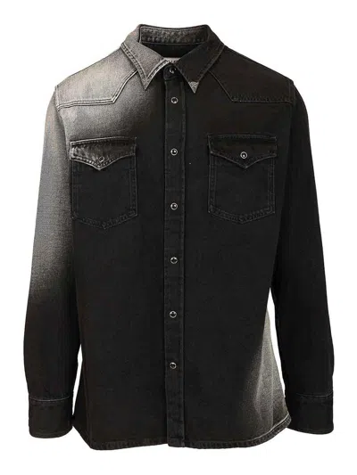 Mm6 Maison Margiela Western Style Denim Shirt Pockets In Black