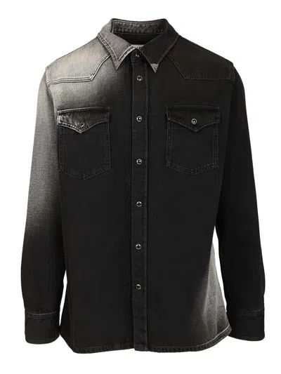 Mm6 Maison Margiela Western Style Denim Shirt Pockets In Black