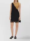 Mm6 Maison Margiela Asymmetrical Black Midi Dress With Lace Detailing In Black