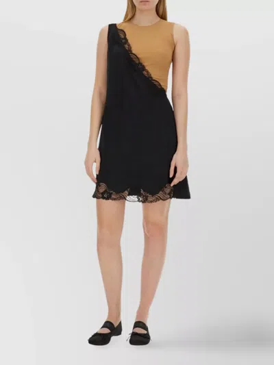 MM6 MAISON MARGIELA ONE SHOULDER LACE TRIM MIDI DRESS
