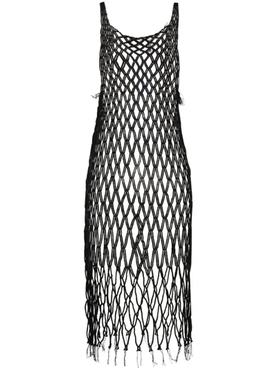Mm6 Maison Margiela Open-knit Midi Dress In Black